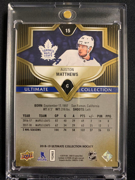 2018-19 UPPER DECK ULTIMATE HOCKEY #15 TORONTO MAPLE LEAFS - AUSTON MATTHEWS ULTIMATE COLLECTION NUMBERED 05/10