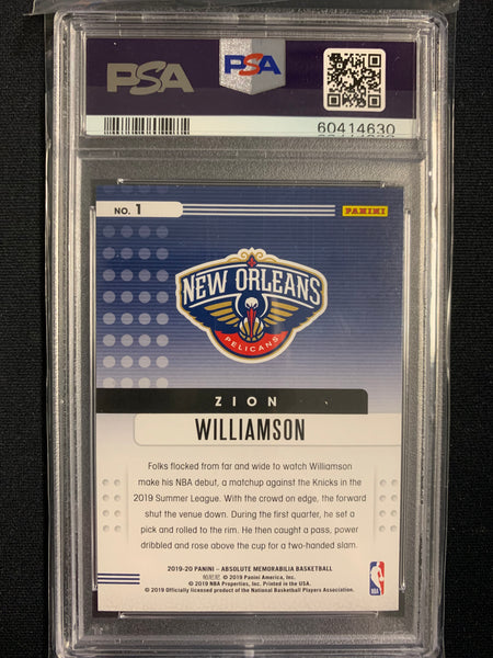 2019 PANINI ABSOLUTE NBA BASKETBALL #1 NEW ORLEANS PELICANS - ZION WILLIAMSON ROOKIES YELLOW GRADED PSA 9 MINT