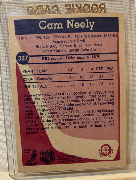 1984-85 O-PEE-CHEE HOCKEY #327 VANCOUVER CANUCKS - CAM NEELY ROOKIE CARD RAW