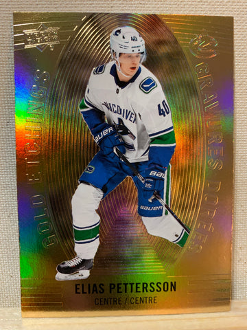 2019-20 TIM HORTONS HOCKEY #GE-6 VANCOUVER CANUCKS - GOLD ETCHINGS ELIAS PETTERSSON CARD RAW