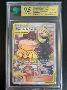 POKEMON SUN & MOON COSMIC ECLIPSE #228 CYNTHIA & CAITLIN TAG TEAM TRAINER FULL ART ULTRA RARE GRADED MNT 9.5 GEM MINT