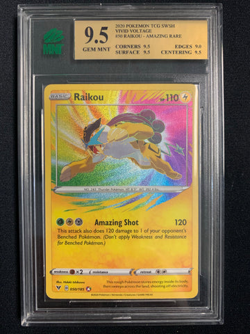 POKEMON VIVID VOLTAGE AMAZING RARE HOLO RAIKOU - 050/185 GRADED MNT 9.5 GEM MINT