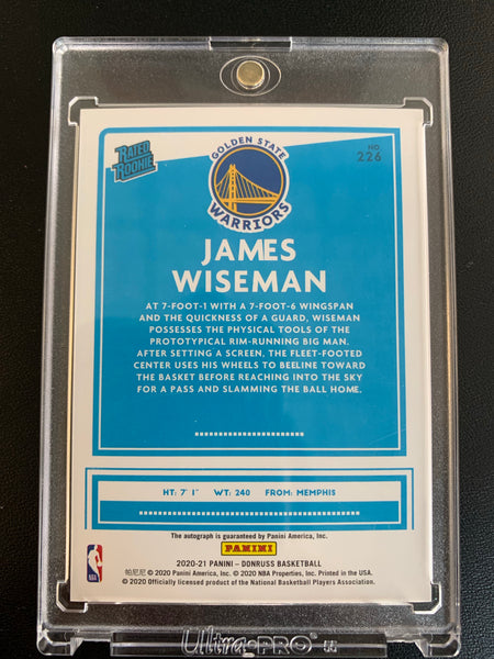 2020-2021 PANINI DONRUSS NBA BASKETBALL #226 GOLDEN STATE WARRIORS - JAMES WISEMAN DONRUSS GREEN YELLOW LASER SP RATED AUTOGRAPHED ROOKIE CARD