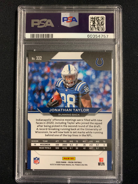 2020 PANINI PRIZM FOOTBALL #332 INDIANAPOLIS COLTS - JONATHAN TAYLOR B&W NEGATIVE SP ROOKIE CARD GRADED PSA 9 MINT