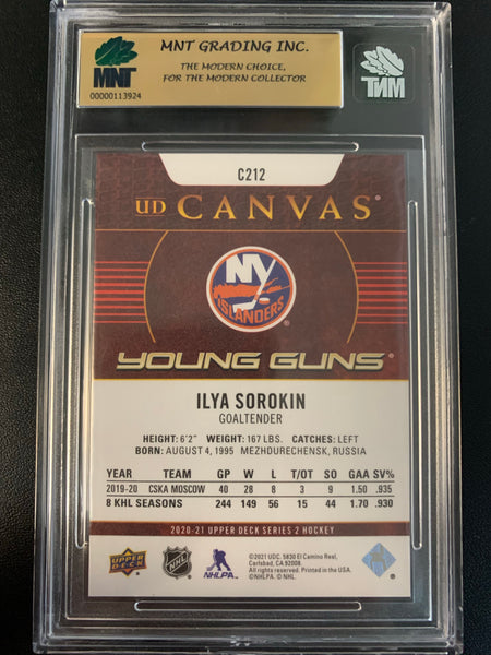 2020-21 UPPER DECK HOCKEY #C212 NEW YORK ISLANDERS - ILYA SOROKIN YOUNG GUNS CANVAS ROOKIE CARD GRADED MNT 9.5 GEM MINT