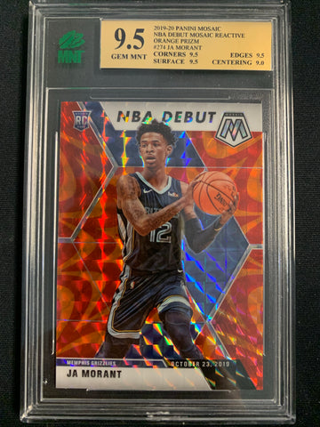 2019-2020 PANINI MOSAIC #274 MEMPHIS GRIZZLIES - JA MORANT REACTIVE ORANGE NBA DEBUT ROOKIE CARD GRADED MNT 9.5 GEM MINT
