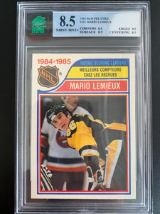 1985-86 O-PEE-CHEE HOCKEY #262 PITTSBURGH PENGUINS - MARIO LEMIEUX ROOKIE SCORING LEADERS CARD GRADED MNT 8.5 NMNT-MINT+