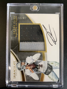 2016 PANINI IMMACULATE COLLECTION NFL FOOTBALL #DC LAS VEGAS RAIDERS - DEREK CARR ON CARD AUTO DUAL COLOUR PATCH