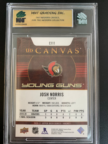 2020-21 UPPER DECK HOCKEY #C111 OTTAWA SENATORS - JOSH NORRIS YOUNG GUNS CANVAS ROOKIE CARD GRADED MNT 9.0 MINT