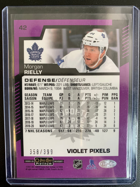 2020-21 UD O-PEE-CHEE PLATINUM HOCKEY #42 TORONTO MAPLE LEAFS - MORGAN RIELLY VIOLET PIXELS PARALLEL NUMBERED 358/399