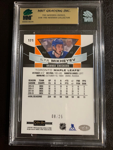 2019-20 UD OPC PLATINUM HOCKEY #171 TORONTO MAPLE LEAFS - ILYA MIKHEYEV MARQUEE ROOKIES ORANGE CHECKERS ROOKIE CARD 08/25 GRADED MNT 9.5 GEM MINT