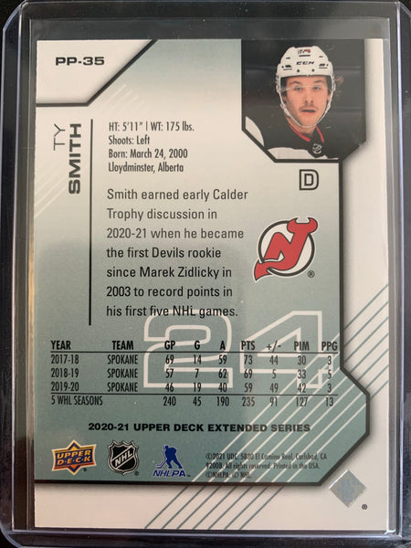 2020-21 UPPER DECK EXTENDED HOCKEY #PP-35 NEW JERSEY DEVILS - TY SMITH PROS & PROSPECTS ROOKIE CARD NUMBERED 0547/1000