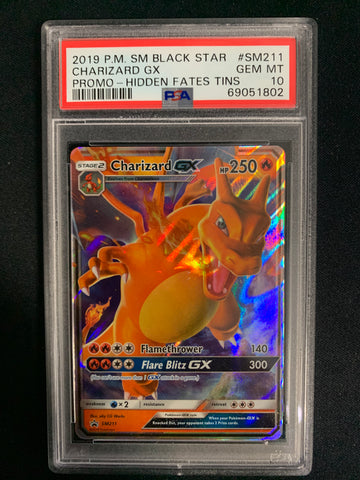 2019 POKEMON HIDDEN FATES TINS  CHARIZARD GX BLACK STAR PROMO #SM211 - GRADED PSA 10 GEM MINT