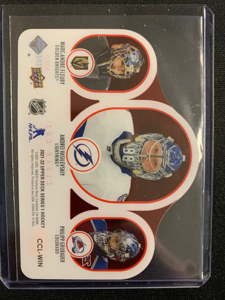 2021-22 UPPER DECK SERIES 1 HOCKEY #CCL-WIN - VASILEVSKY / GRUBAUER / FLEURY CLEAR CUT LEADERS SSP