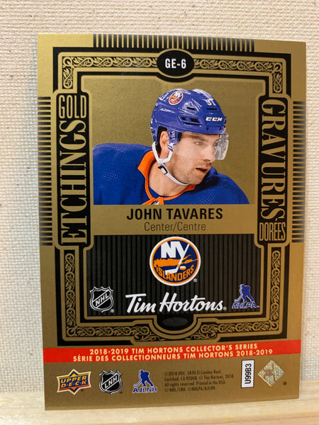 2018-19 TIM HORTONS HOCKEY #GE-6 NEW YORK ISLANDERS - GOLD ETCHINGS JOHN TAVARES CARD RAW