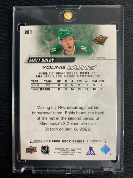 2022-23 UPPER DECK S1 HOCKEY #201 MINNESOTA WILD - MATT BOLDY YOUNG GUNS ROOKIE CARD - PACK FRESH!