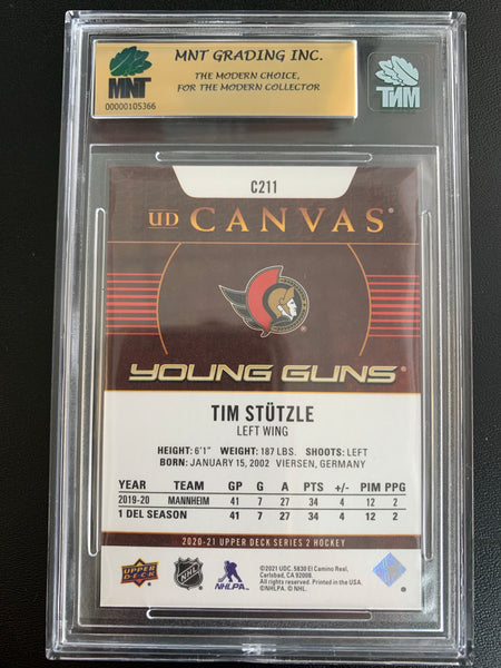 2020-21 UPPER DECK HOCKEY #C211 OTTAWA SENATORS - TIM STUTZLE YOUNG GUNS CANVAS ROOKIE GRADED MNT 9.5 GEM MINT