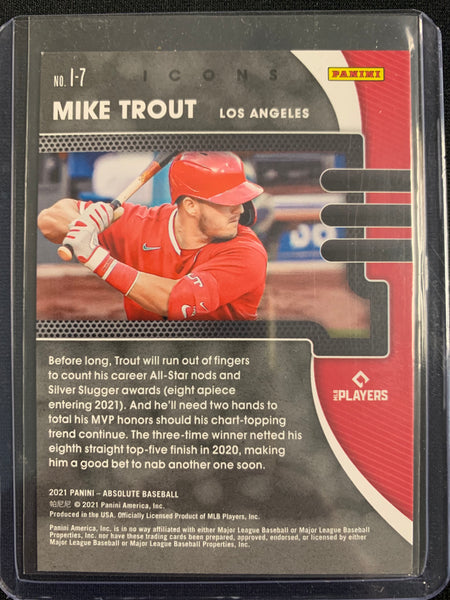 2021 PANINI ABSOLUTE BASEBALL #I-7 LOS ANGELES ANGELS - MIKE TROUT ICONS INSERT CARD