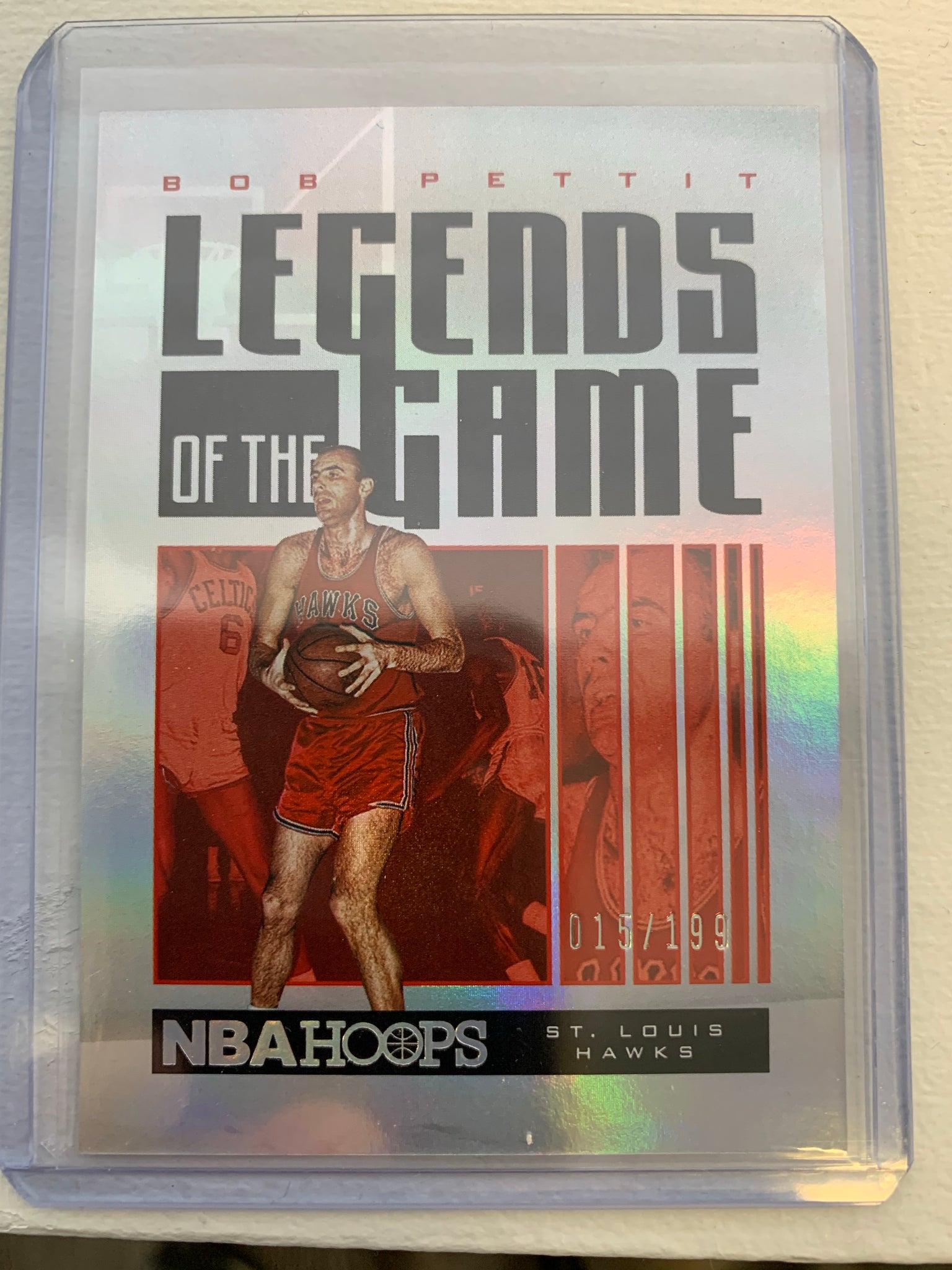2021 PANINI HOOPS BASKETBALL #50 ST.LOUIS HAWKS - LEGENDS OF THE GAME BOB PETTIT SILVER CARD OUT OF /199
