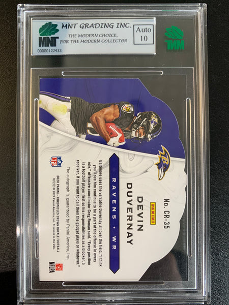 2020 PANINI CHRONICLES FOOTBALL #CR-35 BALTIMORE RAVENS - DEVIN DUVERNAY CROWN ROYALE ROOKIE AUTO GOLD NUMBERED 05/10 GRADED MNT 8.5 NMNT-MINT+