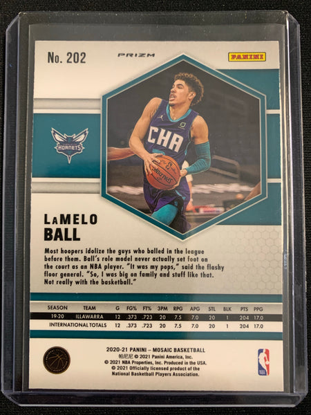 2020-2021 PANINI MOSAIC NBA BASKETBALL #202 CHARLOTTE HORNETS - LAMELO BALL PINK PRIZM MOSAIC ROOKIE CARD