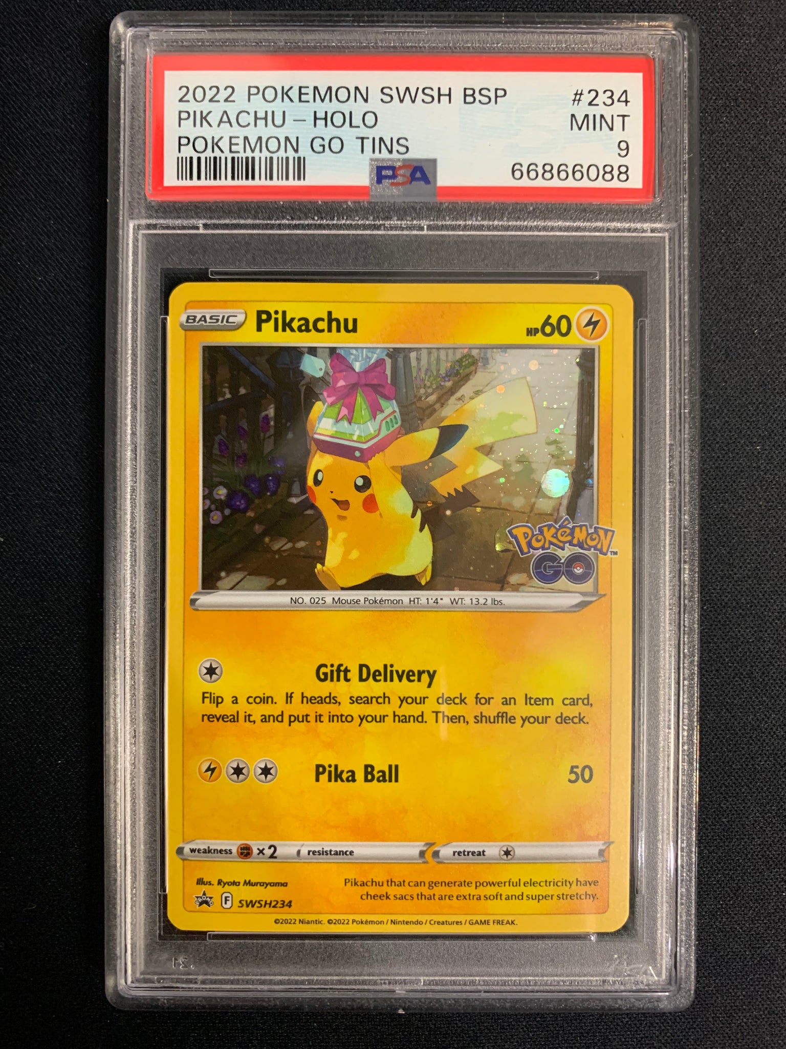 2022 POKEMON GO TINS PIKACHU BLACK STAR PROMO HOLO #234 - GRADED PSA 9 MINT