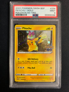 2022 POKEMON GO TINS PIKACHU BLACK STAR PROMO HOLO #234 - GRADED PSA 9 MINT