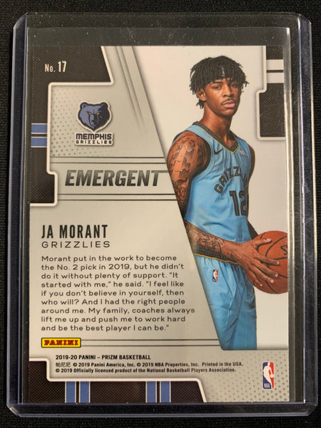 2019 PANINI PRIZM NBA BASKETBALL #17 MEMPHIS GRIZZLIES - JA MORANT EMERGENT ROOKIE CARD