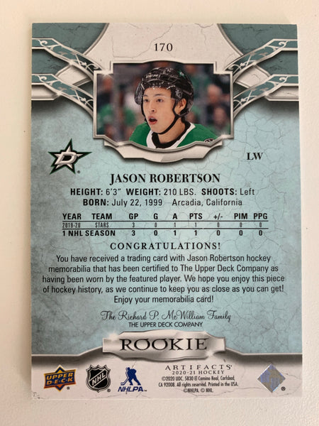 2020-21 UD ARTIFACTS HOCKEY #170 DALLAS STARS - JASON ROBERTSON ARTIFACTS ROOKIE #'D 141/199