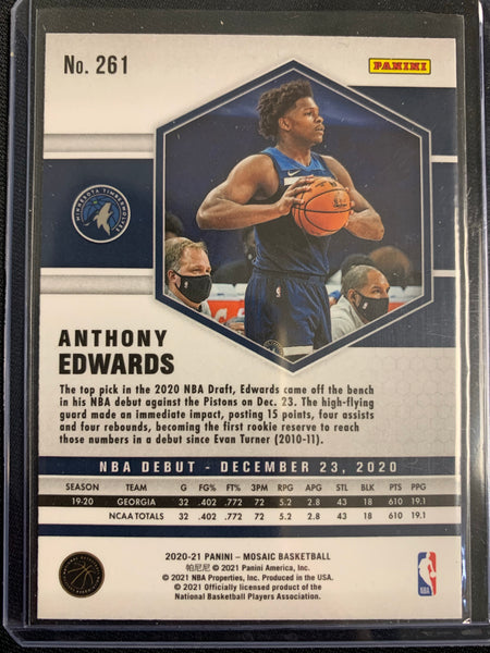 2020-2021 PANINI MOSAIC NBA BASKETBALL #261 MINNESOTA TIMBERWOLVES - ANTHONY EDWARDS MOSAIC BASE NBA DEBUT ROOKIE CARD