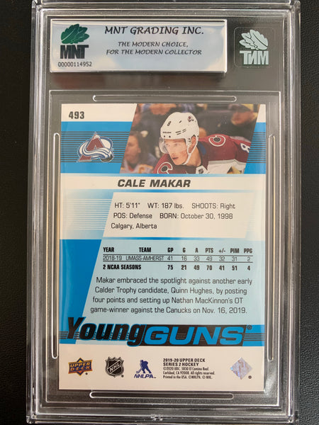 2019-20 UPPER DECK HOCKEY #493 COLORADO AVALANCHE - CALE MAKAR YOUNG GUNS ROOKIE CARD GRADED MNT 8.5 NMNT-MINT+