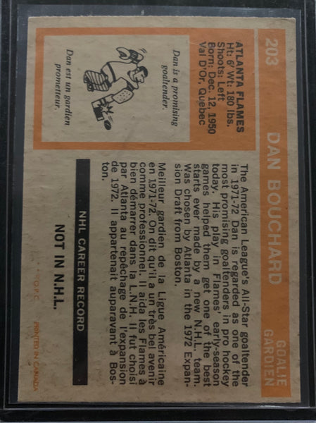 1972-73 O-PEE-CHEE HOCKEY #203 ATLANTA FLAMES - DAN BOUCHARD ROOKIE CARD RAW