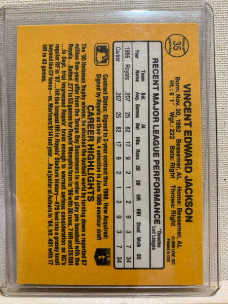 1987-88 DONRUSS BASEBALL #35 - BO JACKSON RATED ROOKIE CARD RAW