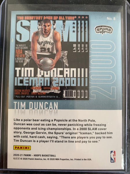 2020-2021 PANINI HOOPS NBA BASKETBALL #8 SAN ANTONIO SPURS - TIM DUNCAN SLAM MAGAZINE CARD
