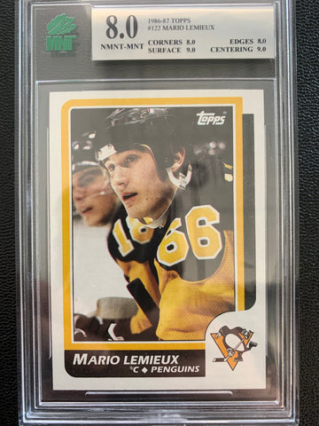 1986-87 TOPPS HOCKEY #122 PITTSBURGH PENGUINS - MARIO LEMIEUX CARD GRADED MNT 8.0 NMNT-MNT