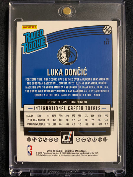 2018-19 PANINI DONRUSS NBA BASKETBALL #177 DALLAS MAVERICKS - LUKA DONCIC RATED ROOKIE CARD