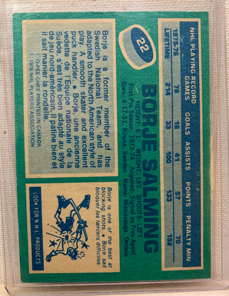 1976-77 O-PEE-CHEE HOCKEY #22 TORONTO MAPLE LEAFS - BORJE SALMING CARD RAW