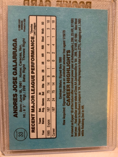 1986-87 DONRUSS BASEBALL #33 MONTREAL EXPOS - ANDRES GALARRAGA RATED ROOKIE CARD RAW