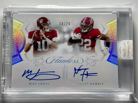 2021 PANINI FLAWLESS COLLEGIATE FOOTBALL #FDS-AL2 ALABAMA CRIMSON TIDE - MAC JONES / NAJEE HARRIS FLAWLESS DUAL ON CARD AUTOS NUMBERED 14/25