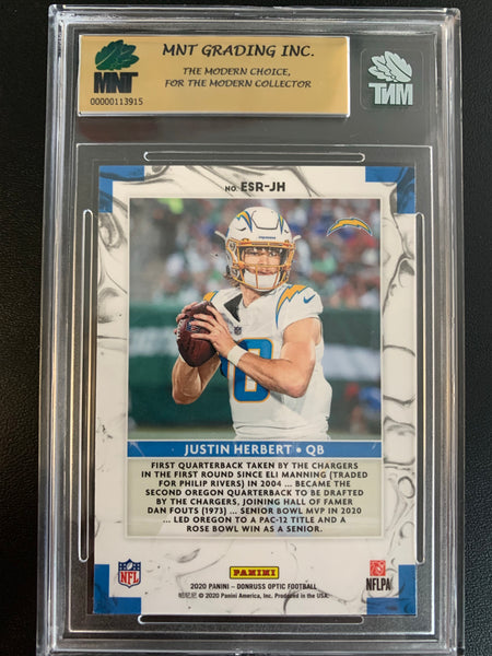 2020 PANINI DONRUSS OPTIC FOOTBALL #ESR-JH LOS ANGELES CHARGERS - JUSTIN HERBERT "ELITE SERIES ROOKIES" ROOKIE CARD GRADED MNT 9.0 MINT