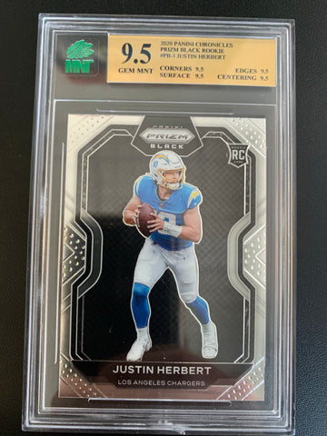 2020 PANINI CHRONICLES FOOTBALL #PB-3 LOS ANGELES CHARGERS - JUSTIN HERBERT PRIZM BLACK ROOKIE CARD GRADED MNT 9.5 GEM MINT