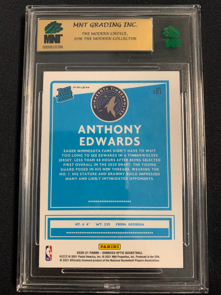 2020-2021 PANINI DONRUSS OPTIC NBA BASKETBALL #151 MINNESOTA TIMERWOLVES - ANTHONY EDWARDS OPTIC PURPLE SHOCK PRIZM RATED ROOKIE CARD GRADED MNT 9.0 MINT