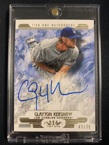 2016 TOPPS TIER ONE BASEBALL #TIA-CK LOS ANGELES DODGERS - CLAYTON KERSHAW TIER ONE ON CARD AUTOGRAPH NUMBERED 47/75