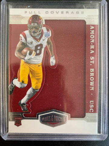 2021 PANINI CHRONICLES DRAFT PICKS FOOTBALL #PP-AR DETROIT LIONS - AMON-RA ST. BROWN PLATES & PATCHES FULL COVERAGE SWATCHES ROOKIE CARD
