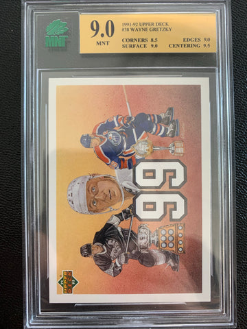 1991-92 UPPER DECK HOCKEY #38 EDMONTON OILERS - WAYNE GRETZKY FRENCH VARIATION "99" CARD GRADED MNT 9.0 MNT