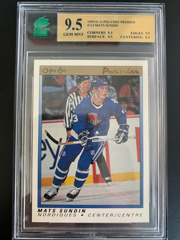 1990-91 O-PEE-CHEE PREMIER HOCKEY #114 QUEBEC NORDIQUES - MATS SUNDIN ROOKIE CARD GRADED MNT 9.5 GEM MINT