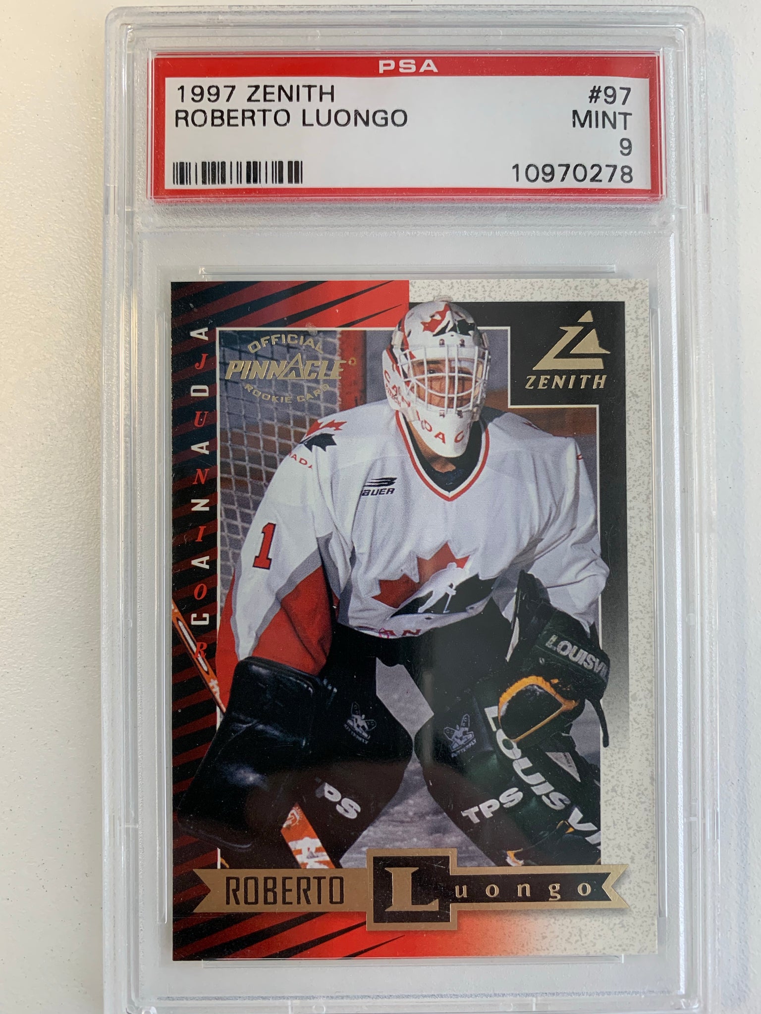 1997-98 PINNACLE ZENITH HOCKEY #97 TEAM CANADA JUNIORS - ROBERTO LUONGO ROOKIE CARD GRADED PSA 9