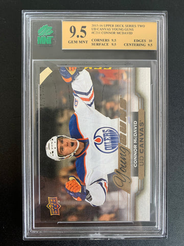 2015-16 UPPER DECK HOCKEY #C211 EDMONTON OILERS - CONNOR MCDAVID YOUNG GUNS CANVAS ROOKIE CARD GRADED MNT 9.5 GEM MINT