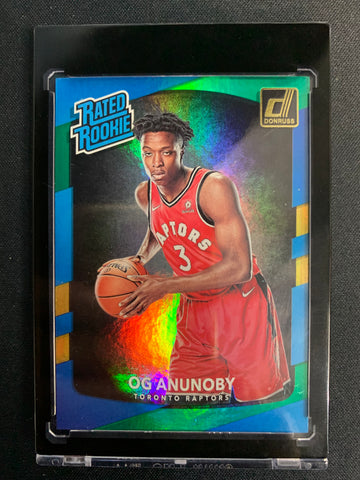 2017-18 PANINI DONRUSS BASKETBALL #178 TORONTO RAPTORS - OG ANUNOBY GREEN & YELLOW LASER HOLO ROOKIE CARD