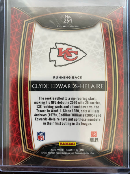 2020 PANINI SELECT FOOTBALL #254 KANSAS CITY CHIEFS - CLYDE EDWARDS-HELAIRE SELECT CLUB LEVEL ROOKIE CARD